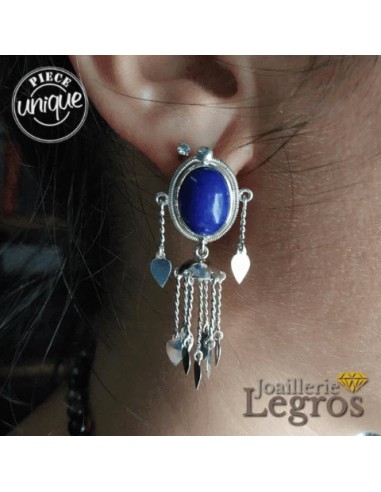 Boucles d'oreilles inspiration Cambodge Argent et lapis lazuli 2 - 3 jours ouvrés.