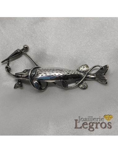 Pendentif Poisson Brochet Argent 925 en 3D Paris Déstockage Promo