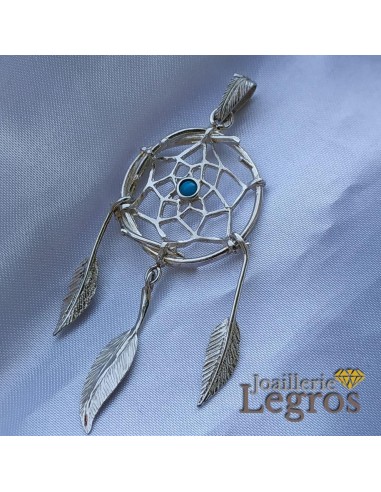 Pendentif Attrape rêves Dreamcatcher et sa turquoise en argent 925 paiement sécurisé