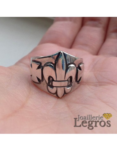 Bague Chevalière Fleur De Lys en Argent 925 Economisez 