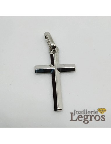 Pendentif croix or blanc 18 carats biseautée rembourrage situé sous