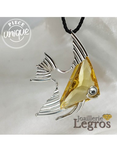 Pendentif Poisson scalaire or blanc 18 carats et citrine Fin de série