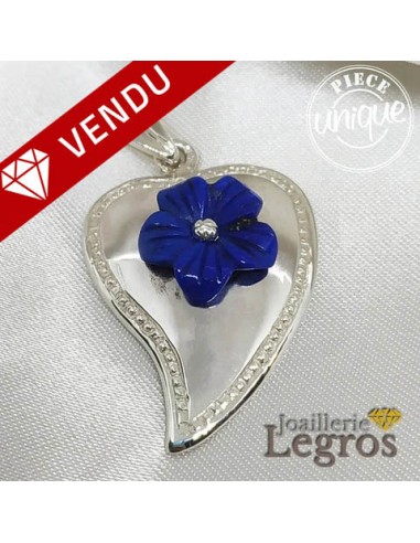 Pendentif Coeur et Fleur Lapis Lazuli en argent 925 en ligne des produits 