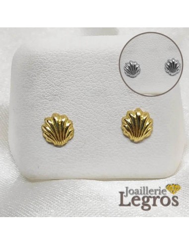 Boucles d'oreilles enfant coquillage or jaune OU or blanc 18 carats français