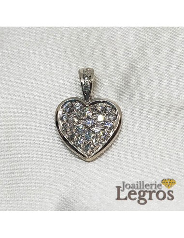 Pendentif coeur or blanc 18 carats pavage diamants pas cher 