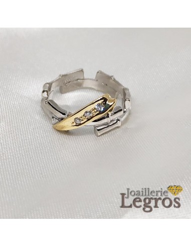 Bague bambou et feuille or jaune or blanc et diamants Livraison rapide