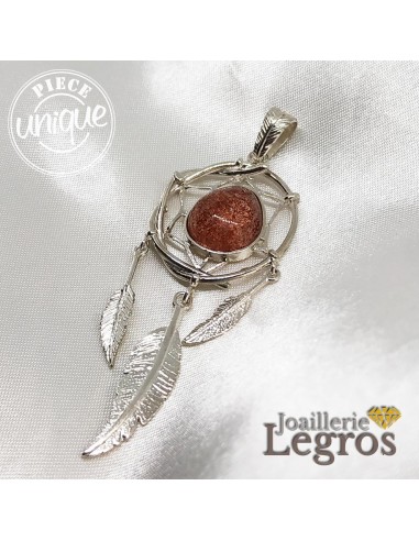 Pendentif Attrape rêves Dreamcatcher et Quartz à inclusions de Lépidocrocite de Madagascar - Argent 925 hantent personnes