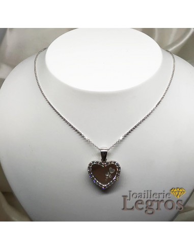 Collier coeur en or blanc 18 carats et oxydes paiement sécurisé