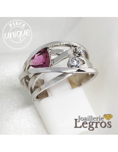 Bague Tourmaline rose ou Rubellite et Diamants en Or blanc 18 carats 2 - 3 jours ouvrés.