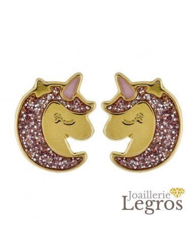 Boucles d'oreilles enfant Licorne or jaune 18 carats Economisez 