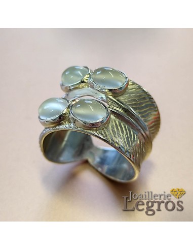 Bague plume argent et ses 4 pierres de lune Economisez 