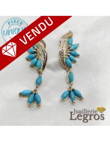 Boucles d'oreilles ethniques turquoises et argent 925 Par le système avancé 