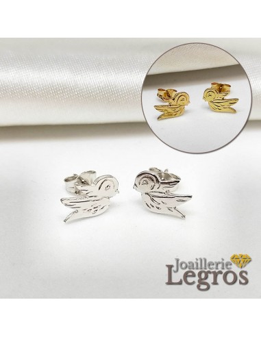 Boucles d'oreilles enfant Oiseaux Or jaune OU Or gris 18 carats en stock