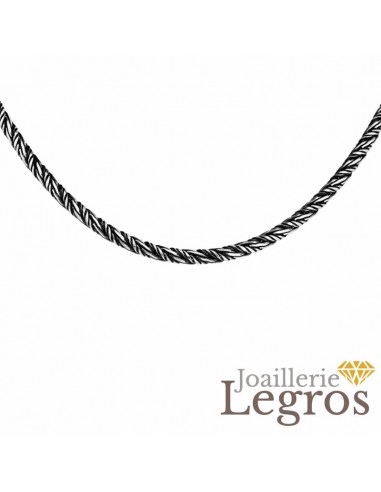 Collier argent massif patiné maille ronde 50 cm Véritable concentré