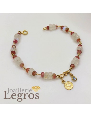 Bracelet pierre naturelle Pierre de lune Tourmaline Rubellite Breloques Or Venez acheter