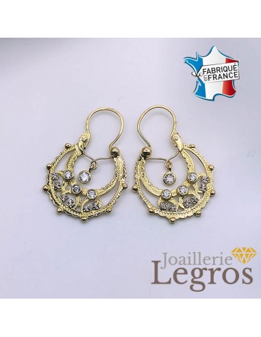 Boucles d'oreilles créoles savoyardes femme en or jaune 18 carats avec Oxydes en linge