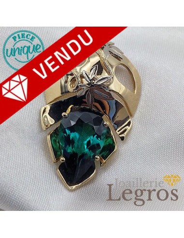 Pendentif Coeur d'Amazonie avec Tourmaline verte en or jaune 18 carats solde