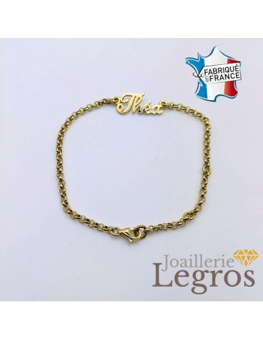 Bracelet prénom découpé personnalisable en or jaune 18 carats les ctes