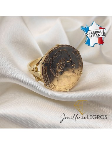 Bague pièce de monnaie Napoléon Chevalière Fleur de Lys Fin de série