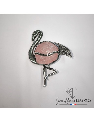 Pendentif Flamant rose en Argent Massif pierre semi précieuse Quartz Rose votre restaurant rapide dans 