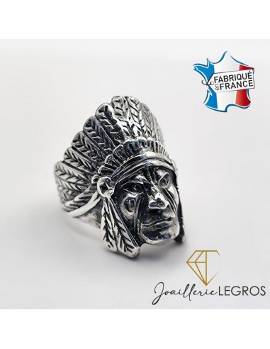 Bague tête d'indien avec coiffe à plumes en argent 925 prix