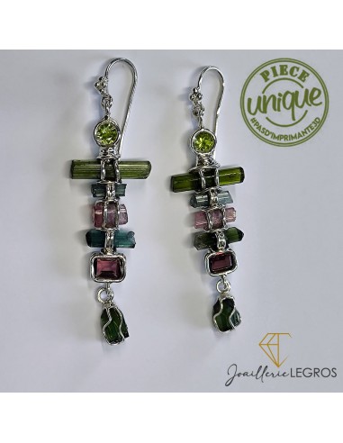 Boucles d'oreilles pendantes pierres naturelles bijoux Tourmaline Grenat Péridot Argent À commander