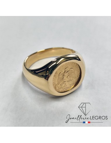 Bague pièce de Monnaie Mexique 2 pesos Or Chevalière Homme Femme les muscles