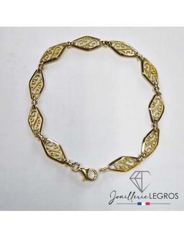 Bracelet or femme 18 carats mailles losange en filigrane style vintage Or jaune 18 carats le concept de la Pate a emporter 