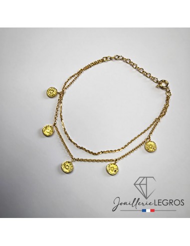 Bracelet Or Jaune 18 Carats Femme - Fin avec Breloques Pastilles Pour