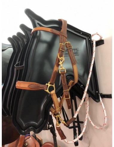 Two-tone leather trail riding snaffle bridle halter shop