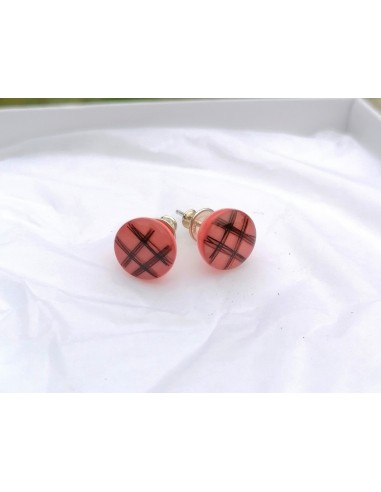 Pink tartan stud earrings Livraison rapide