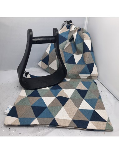 Blue and grey triangles stirrup bags/covers Paris Déstockage Promo