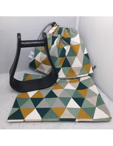 Green and mustard triangles stirrup bags/covers la chaussure