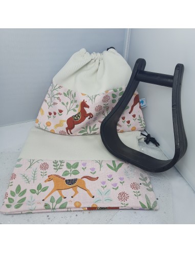 Two-tone cream with pink horses stirrup bags/covers l'évolution des habitudes 