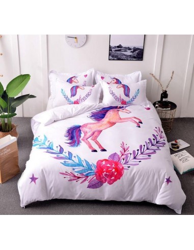 Housse de Couette Licorne Guirlande de Fleurs en linge